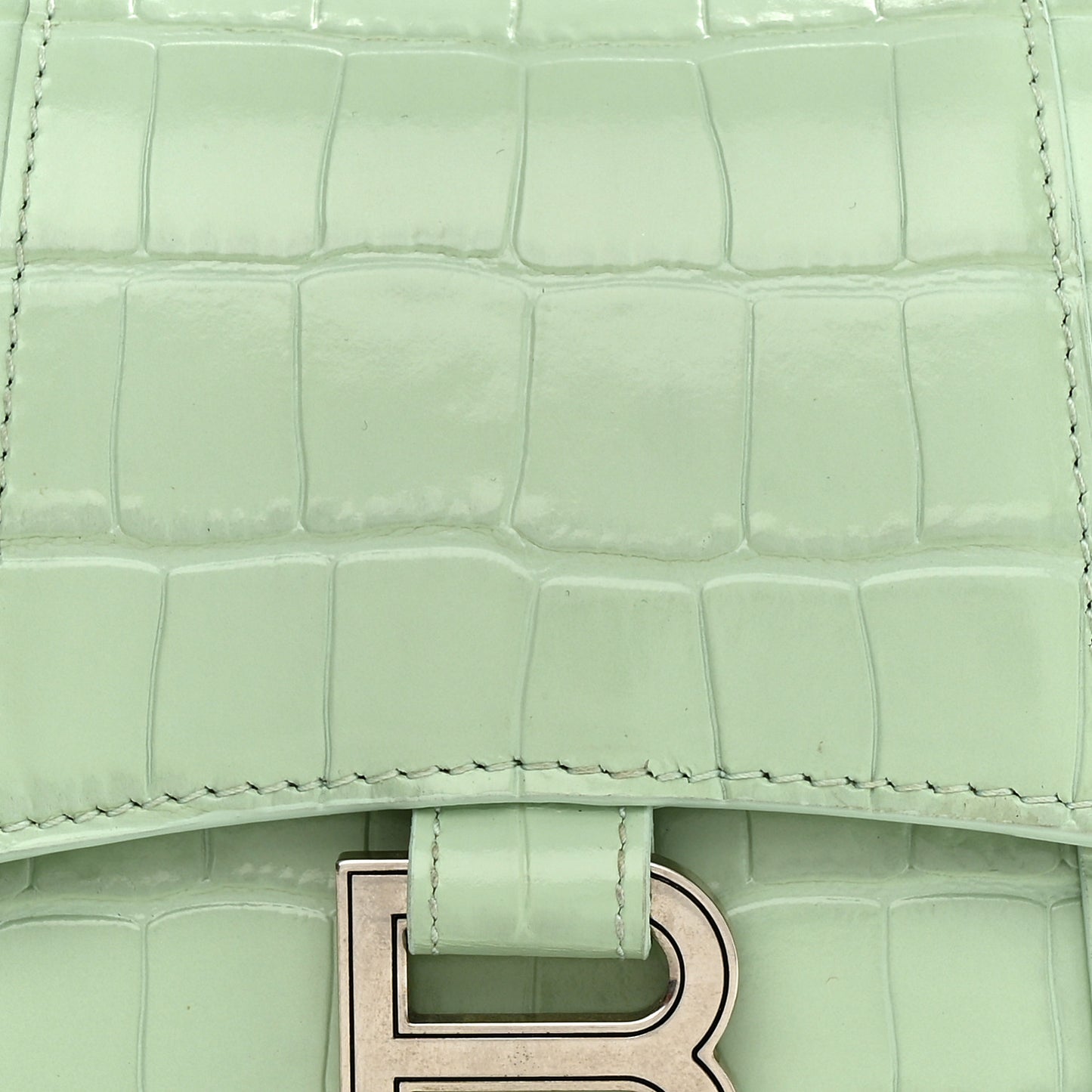Shiny Calfskin Crocodile Embossed Hourglass Top Handle Bag XS Light Green