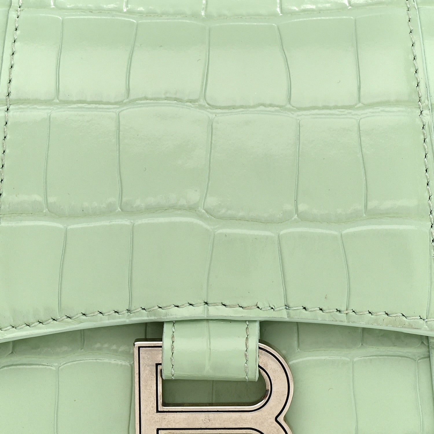 Balenciaga Shiny Calfskin Crocodile Embossed Hourglass Top Handle Bag XS Light Green 8 of 12