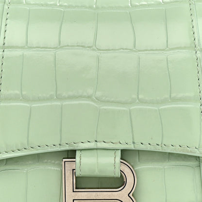 Balenciaga Shiny Calfskin Crocodile Embossed Hourglass Top Handle Bag XS Light Green 8 of 12