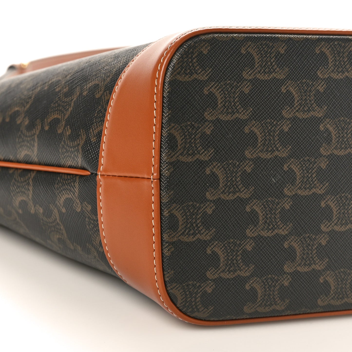 Triomphe Canvas Calfskin Small Bucket Bag Tan