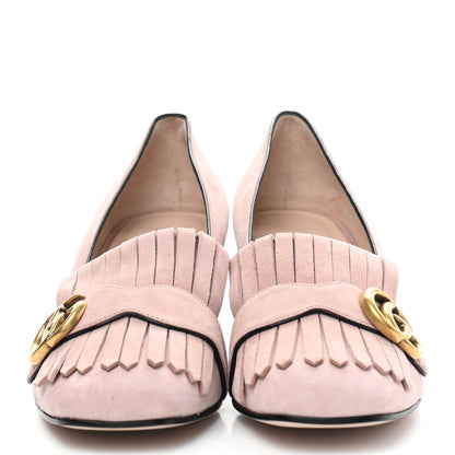 Gucci Kid Scamosciato GG Marmont Fringe 50mm Loafer Pumps 39 Crystal Pink 2 of 8