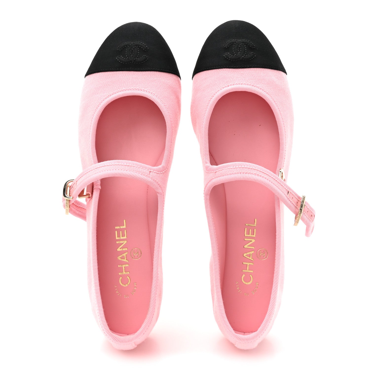 Chanel Fabric Grosgrain Mary Jane Flats 41 Light Pink Black 2 of 10