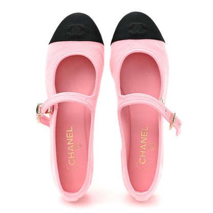 Chanel Fabric Grosgrain Mary Jane Flats 41 Light Pink Black 2 of 10