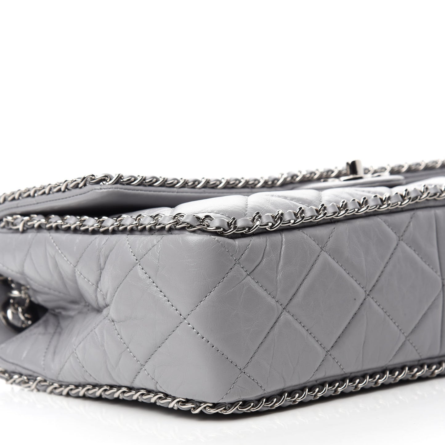 Crumpled Calfskin Large Chain All Over Flap Grey
