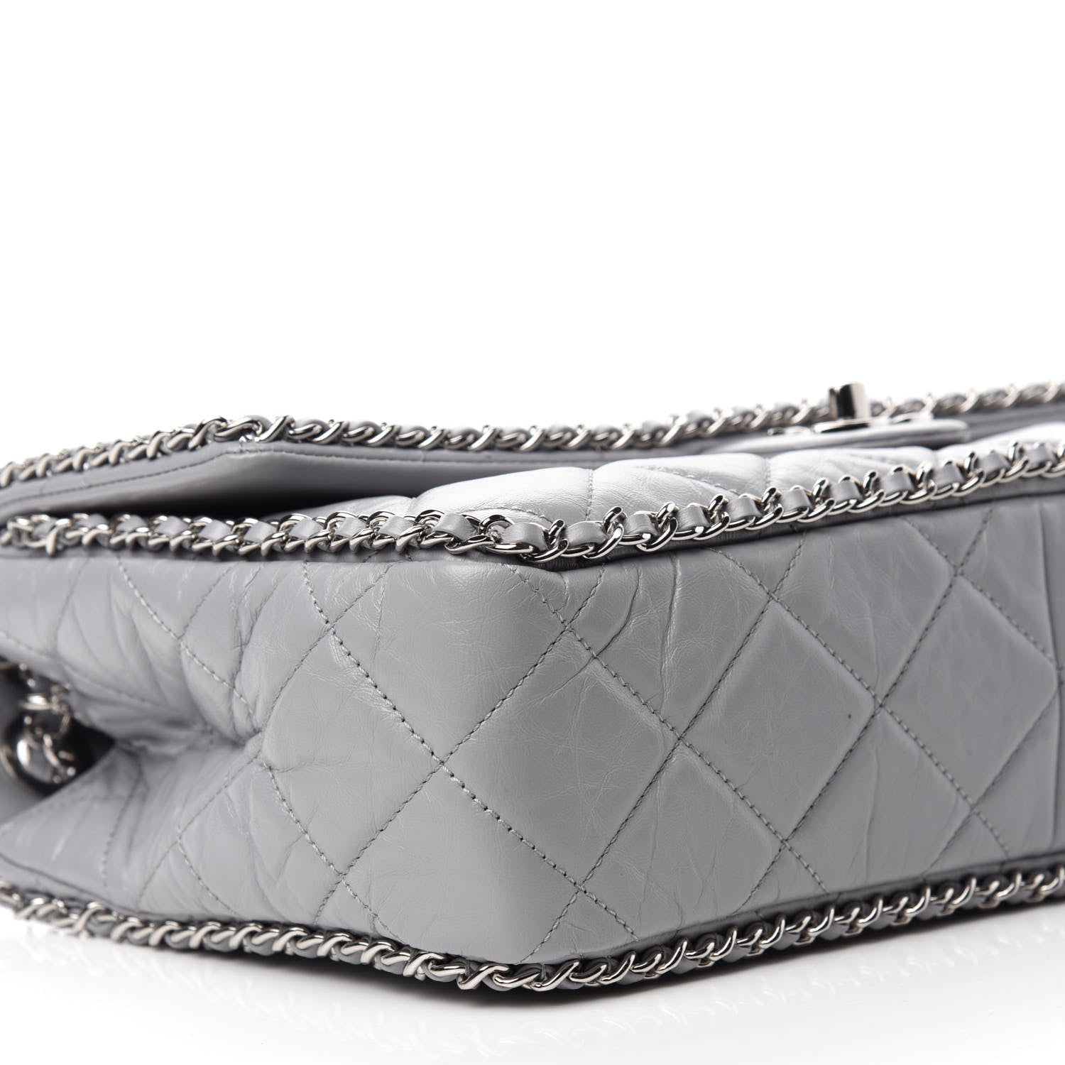 Chanel Crumpled Calfskin Large Chain All Over Flap Grey 9 of 10