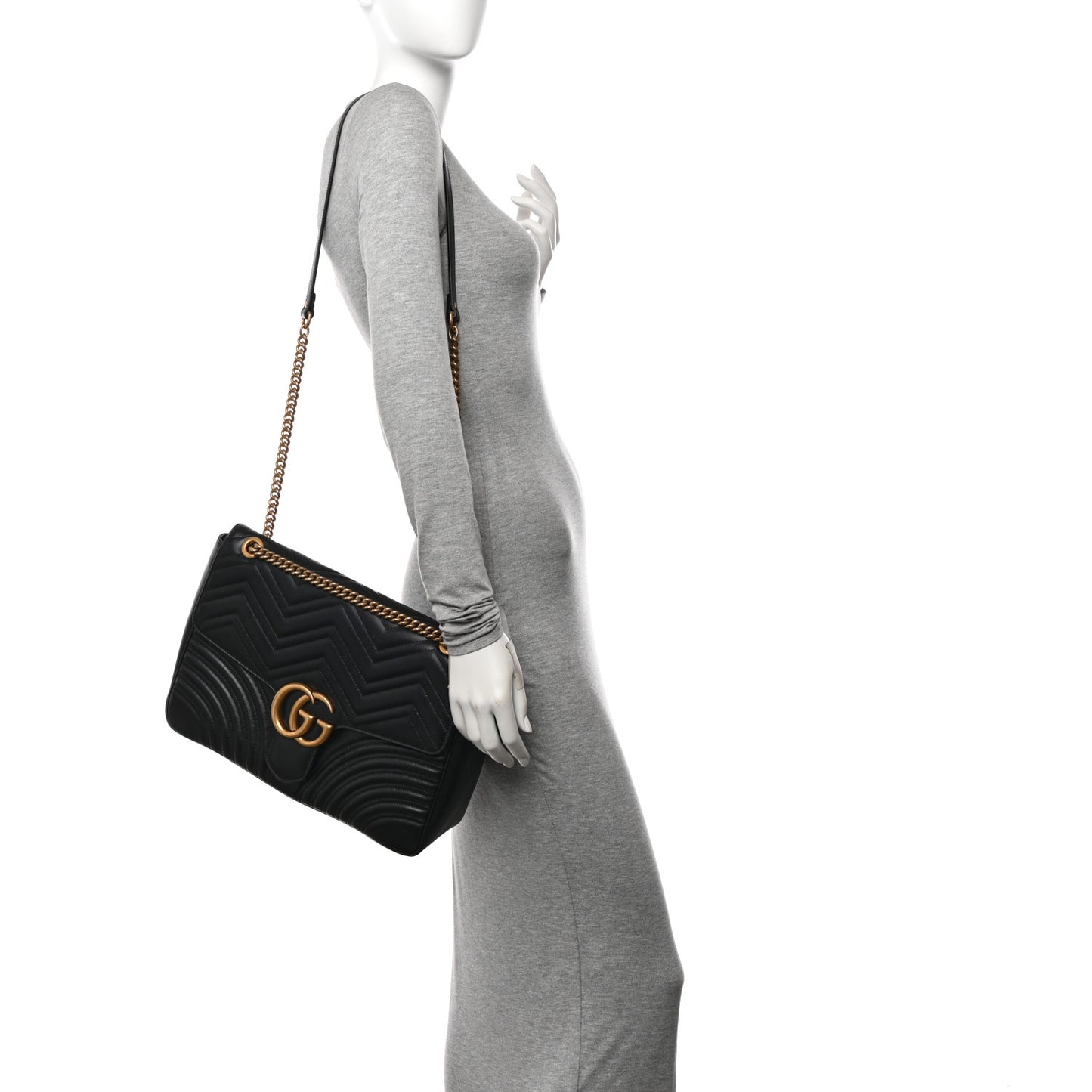 Calfskin Matelasse Large GG Marmont Shoulder Bag Black