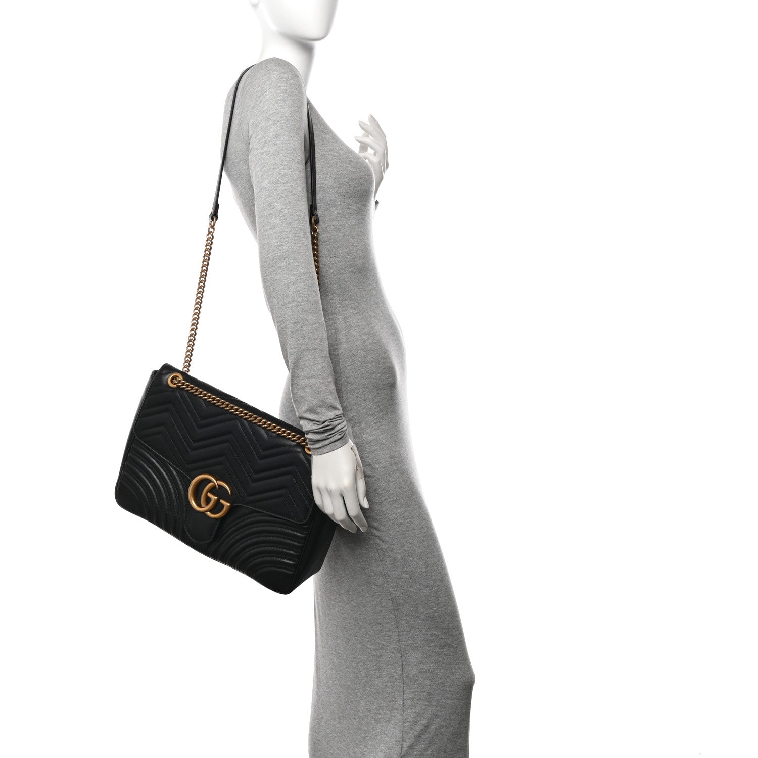 Gucci Calfskin Matelasse Large GG Marmont Shoulder Bag Black 2 of 12