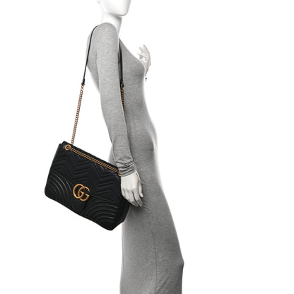 Gucci Calfskin Matelasse Large GG Marmont Shoulder Bag Black 2 of 12
