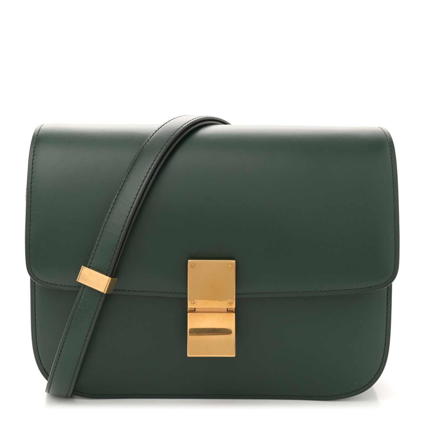 Box Calfskin Medium Classic Box Flap Bag Dark Green