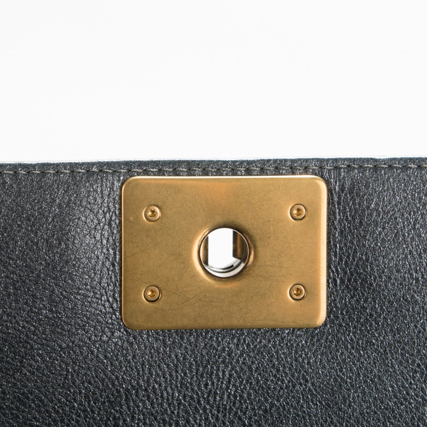 Metallic Calfskin Quilted Large Boy Flap Dark Grey