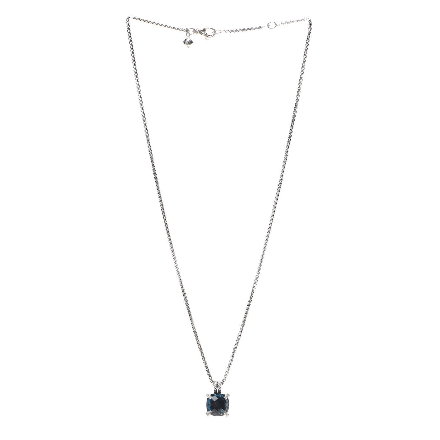 David Yurman Sterling Silver Diamond Hampton Blue Topaz 11mm Chatelaine Pendant Necklace 3 of 5