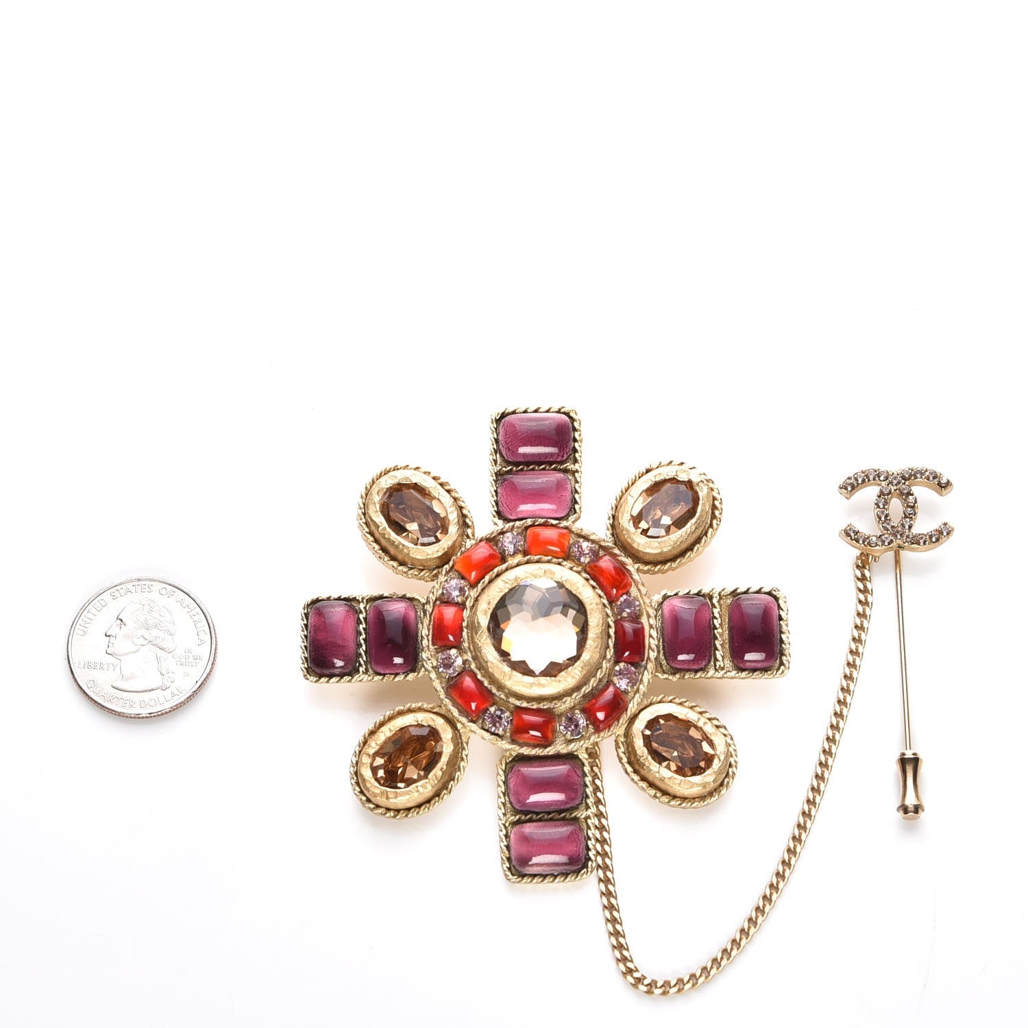 Chanel Gripoix Crystal CC Chain Brooch Gold 3 of 6