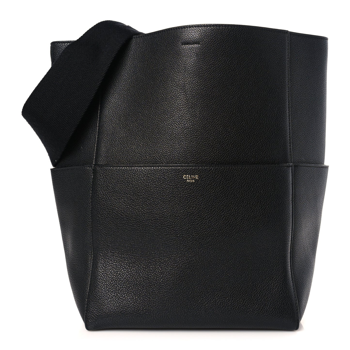 Soft Grained Calfskin Sangle Bucket Bag Black