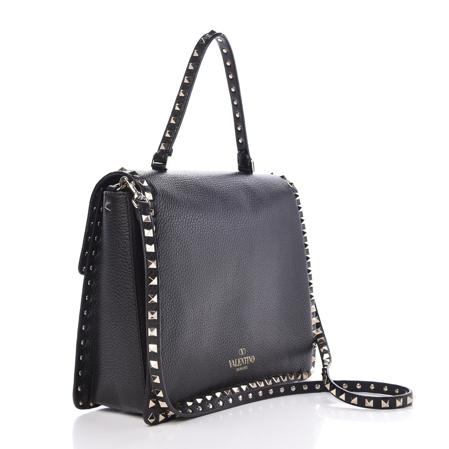 Valentino Garavani Grained Calfskin Rockstud Top Handle Flap Shoulder Bag Black 4 of 8