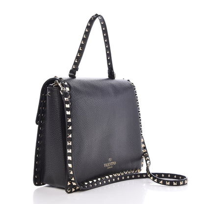 Valentino Garavani Grained Calfskin Rockstud Top Handle Flap Shoulder Bag Black 4 of 8