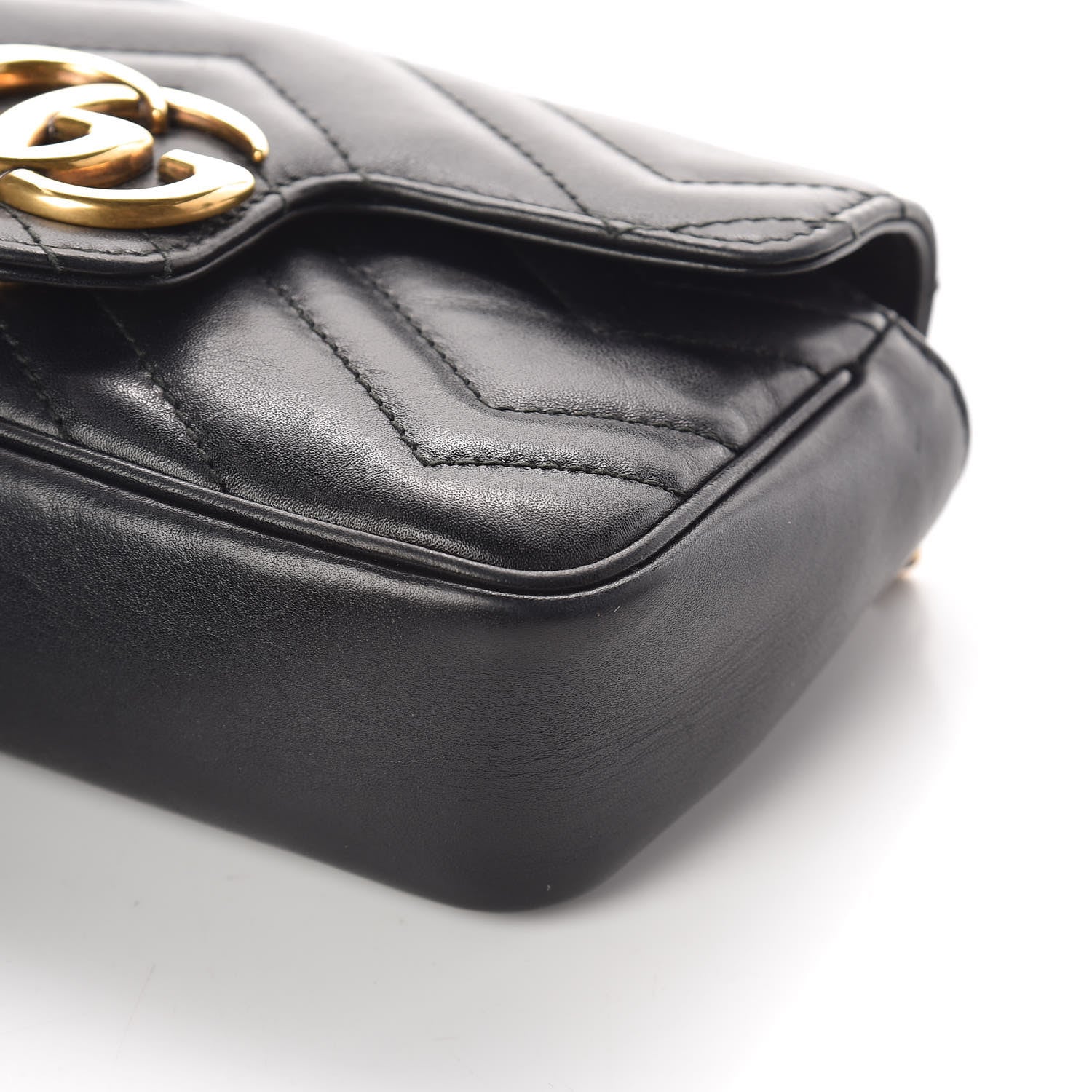 Gucci Calfskin Matelasse Super Mini GG Marmont Shoulder Bag Black 9 of 14