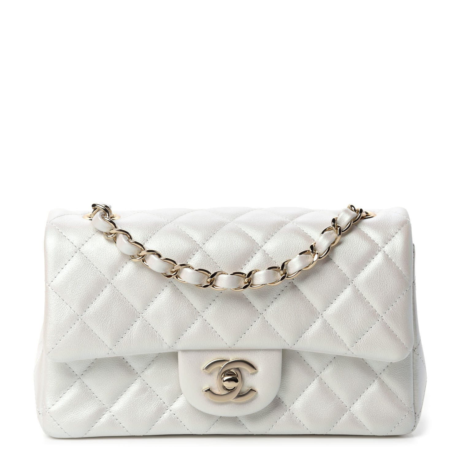Chanel Iridescent Calfskin Quilted Mini Rectangular Flap White 1 of 11
