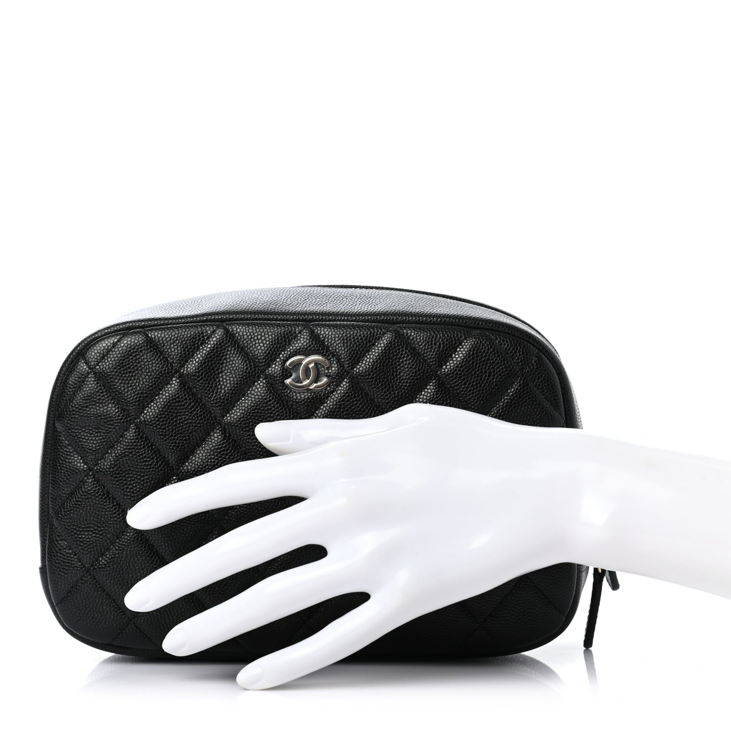 Caviar Quilted Curvy Pouch Cosmetic Case Black