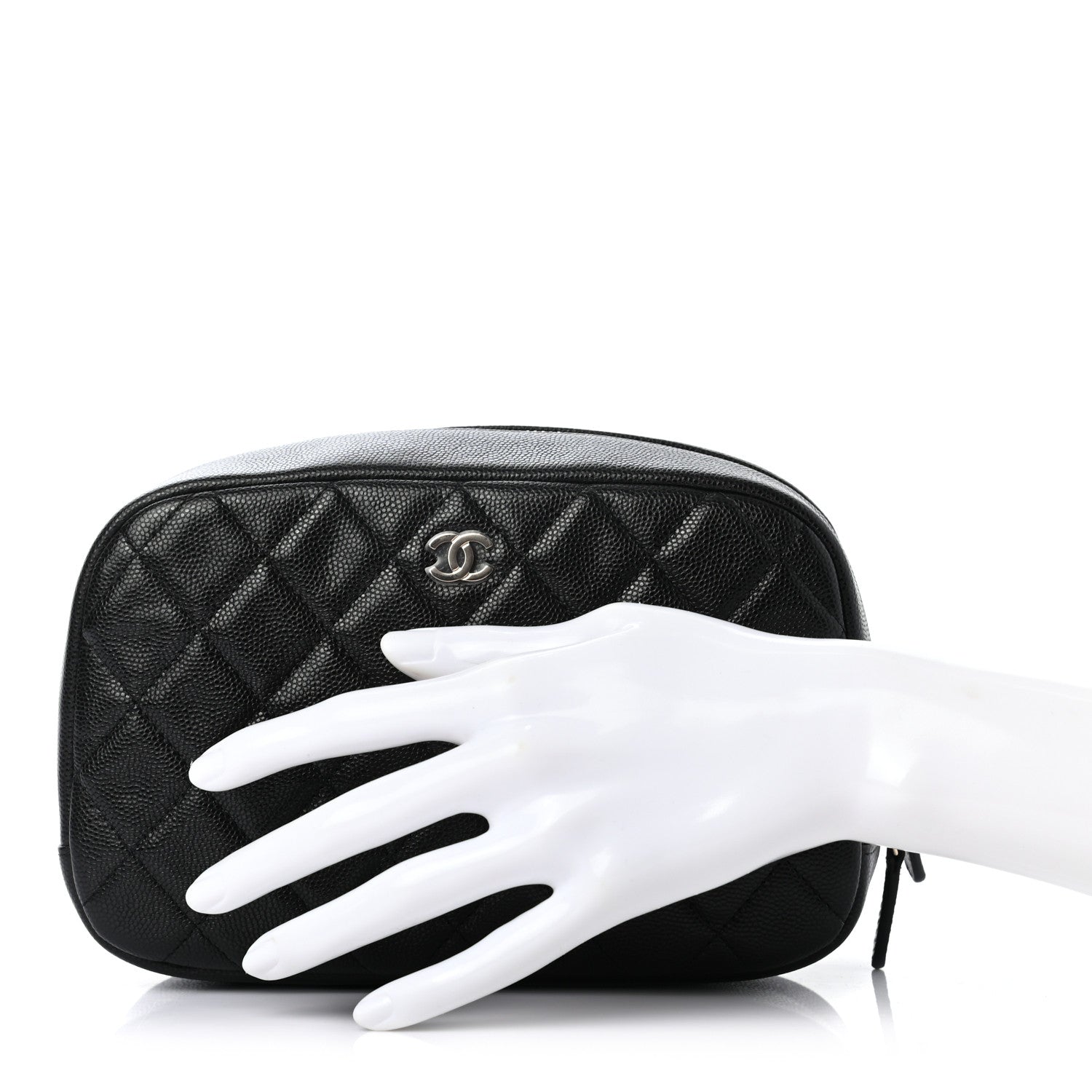 Chanel Caviar Quilted Curvy Pouch Cosmetic Case Black 2 of 8
