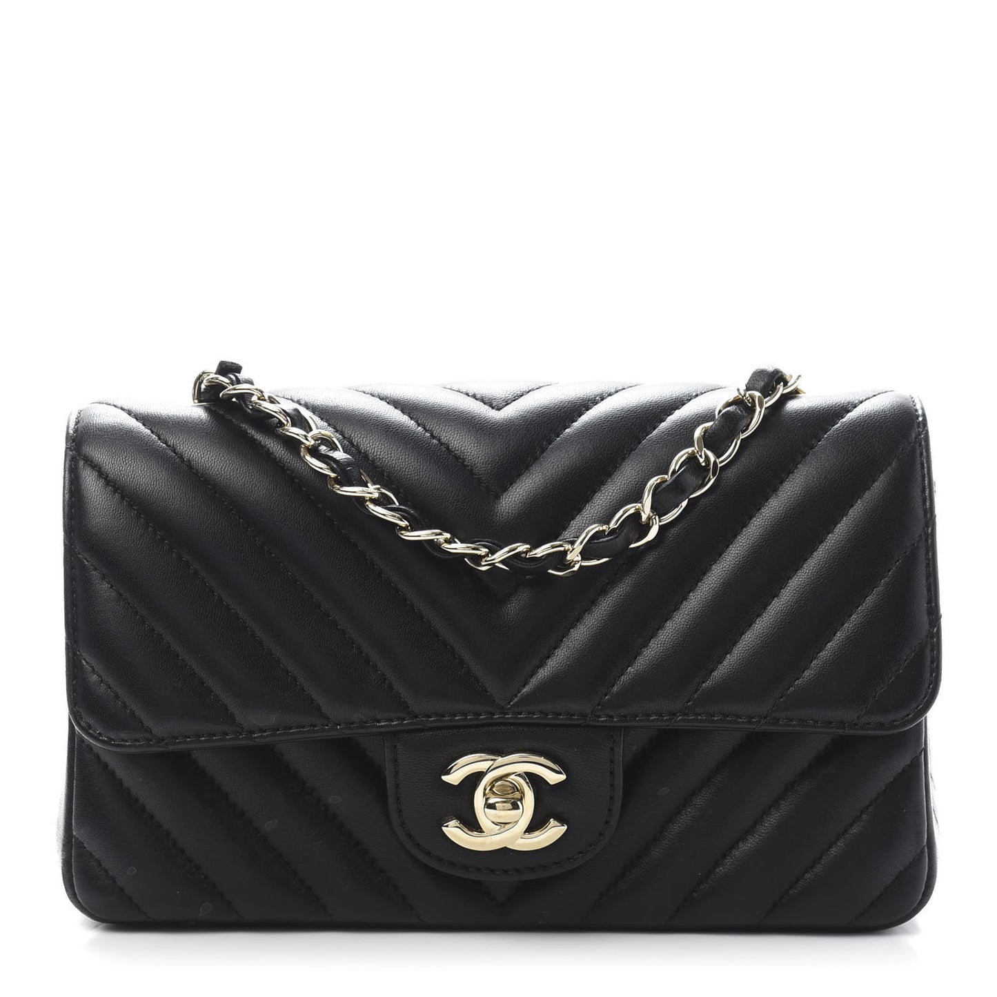 Lambskin Chevron Quilted Mini Rectangular Flap Black
