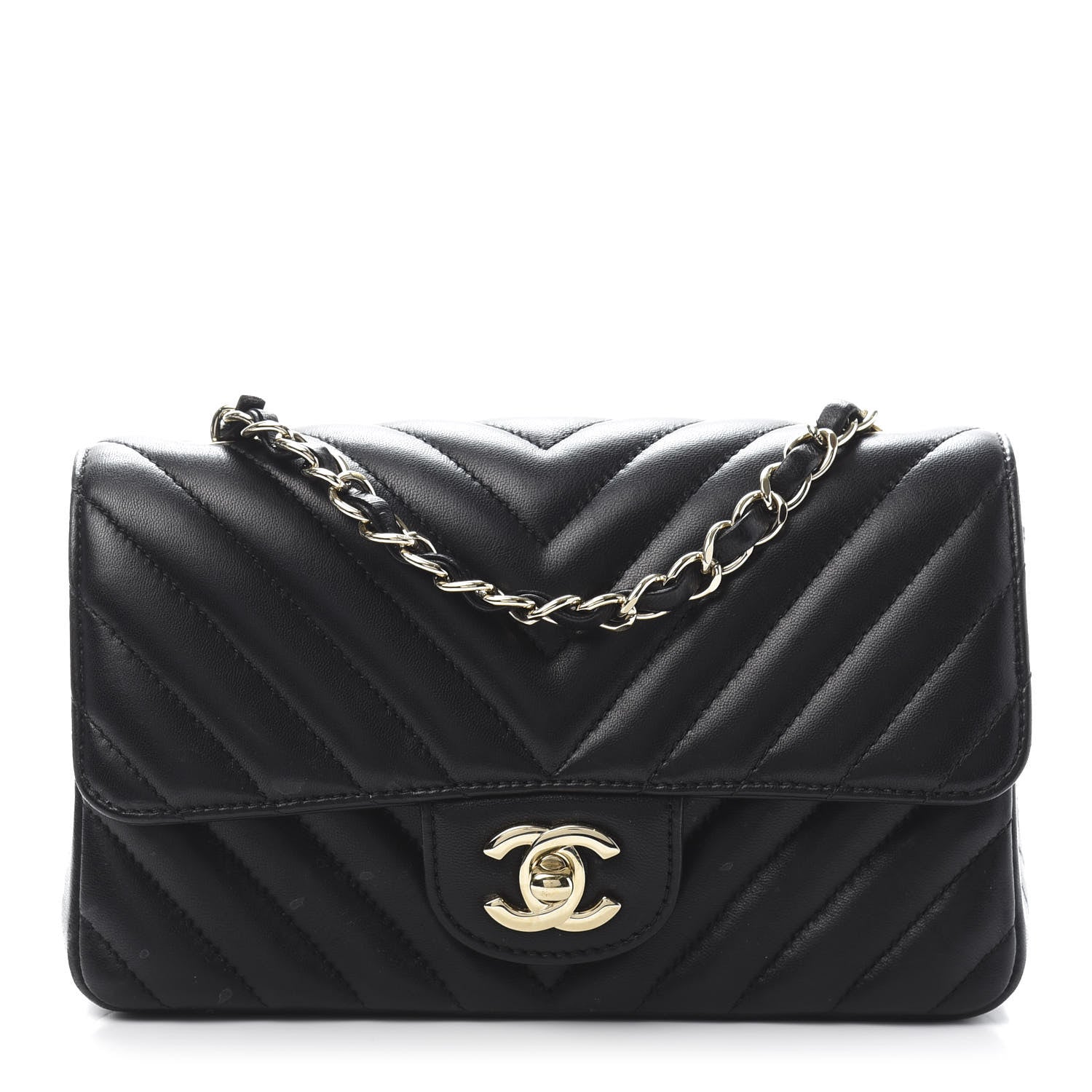 Chanel Lambskin Chevron Quilted Mini Rectangular Flap Black 1 of 14