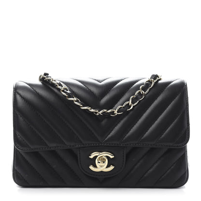 Chanel Lambskin Chevron Quilted Mini Rectangular Flap Black 1 of 14