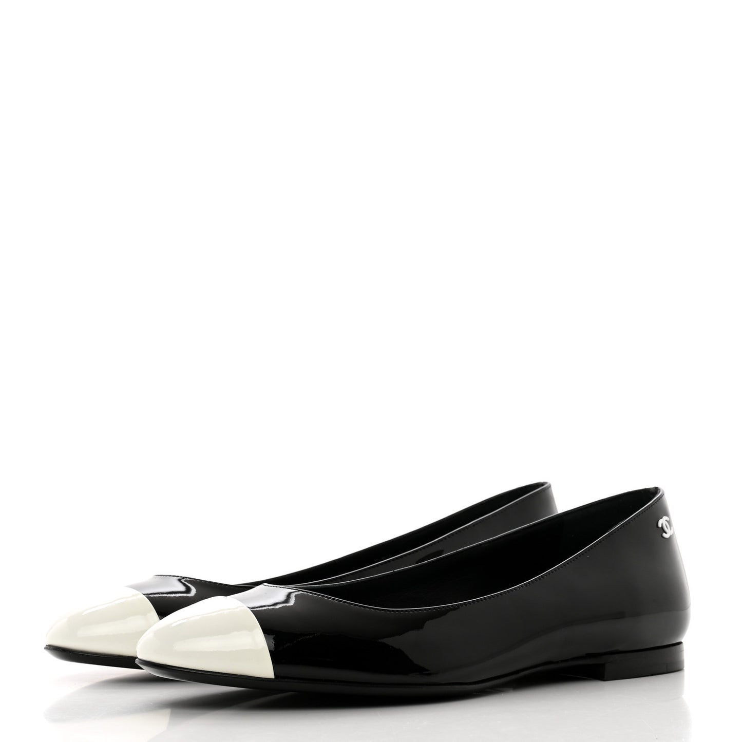 Patent Cap Toe Ballerina Flats 40 Black White