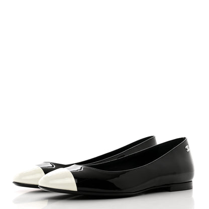Chanel Patent Cap Toe Ballerina Flats 40 Black White 3 of 9
