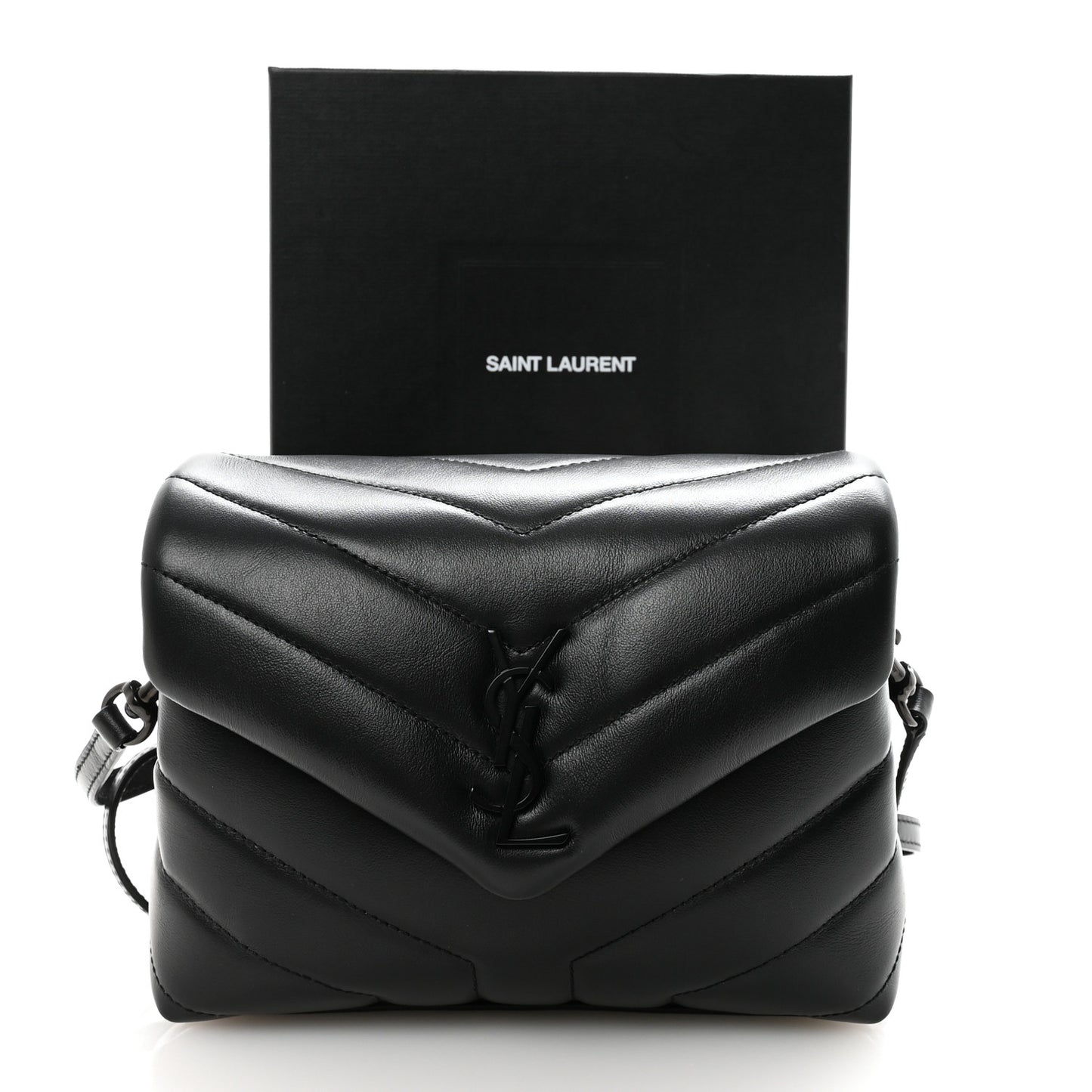 Calfskin Y Quilted Monogram Monochrome Toy Loulou Crossbody Bag Black