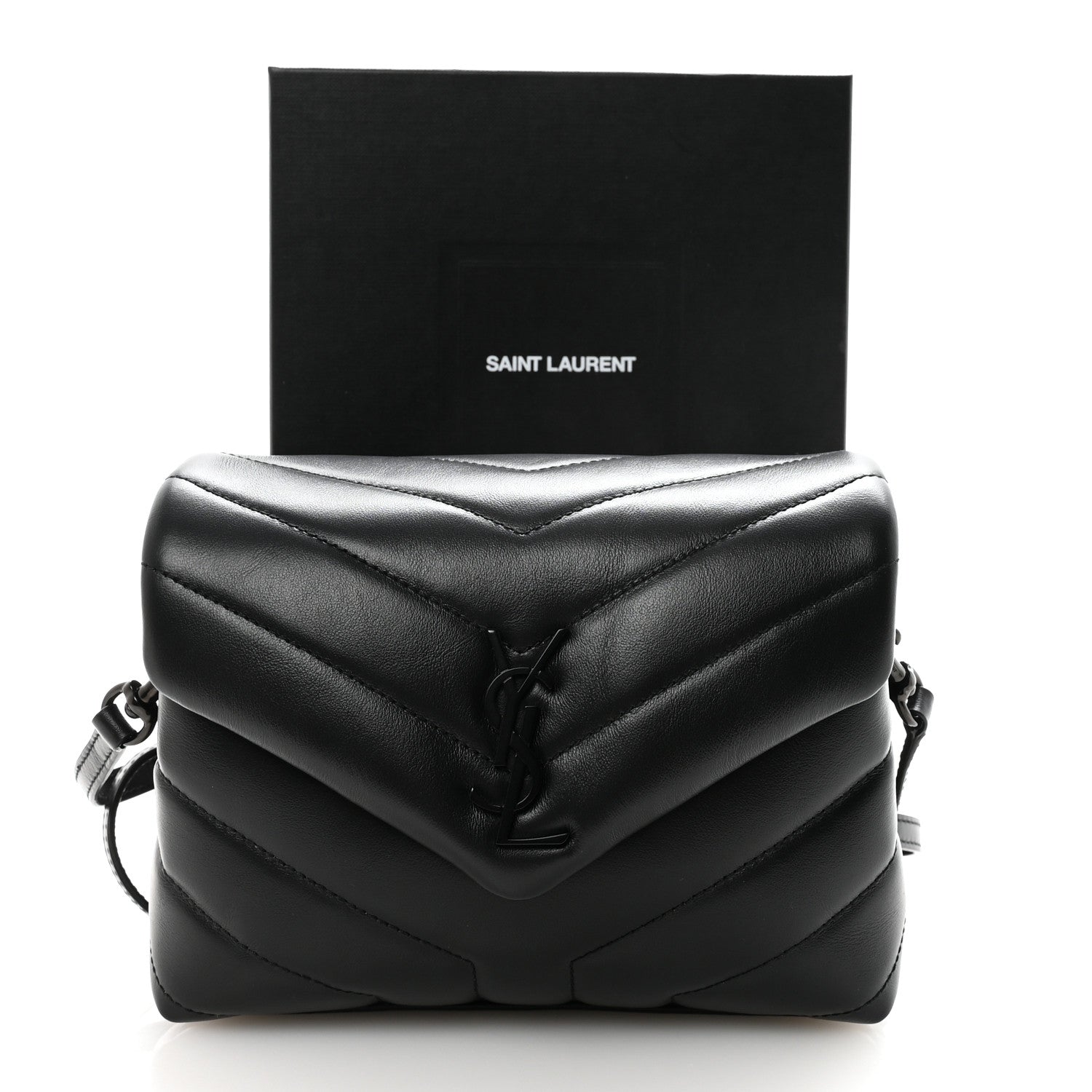 Saint Laurent Calfskin Y Quilted Monogram Monochrome Toy Loulou Crossbody Bag Black 9 of 9