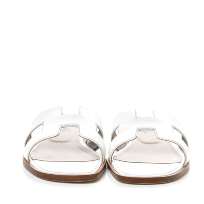 Hermes Box Calfskin Oran Sandals 38.5 White 2 of 9