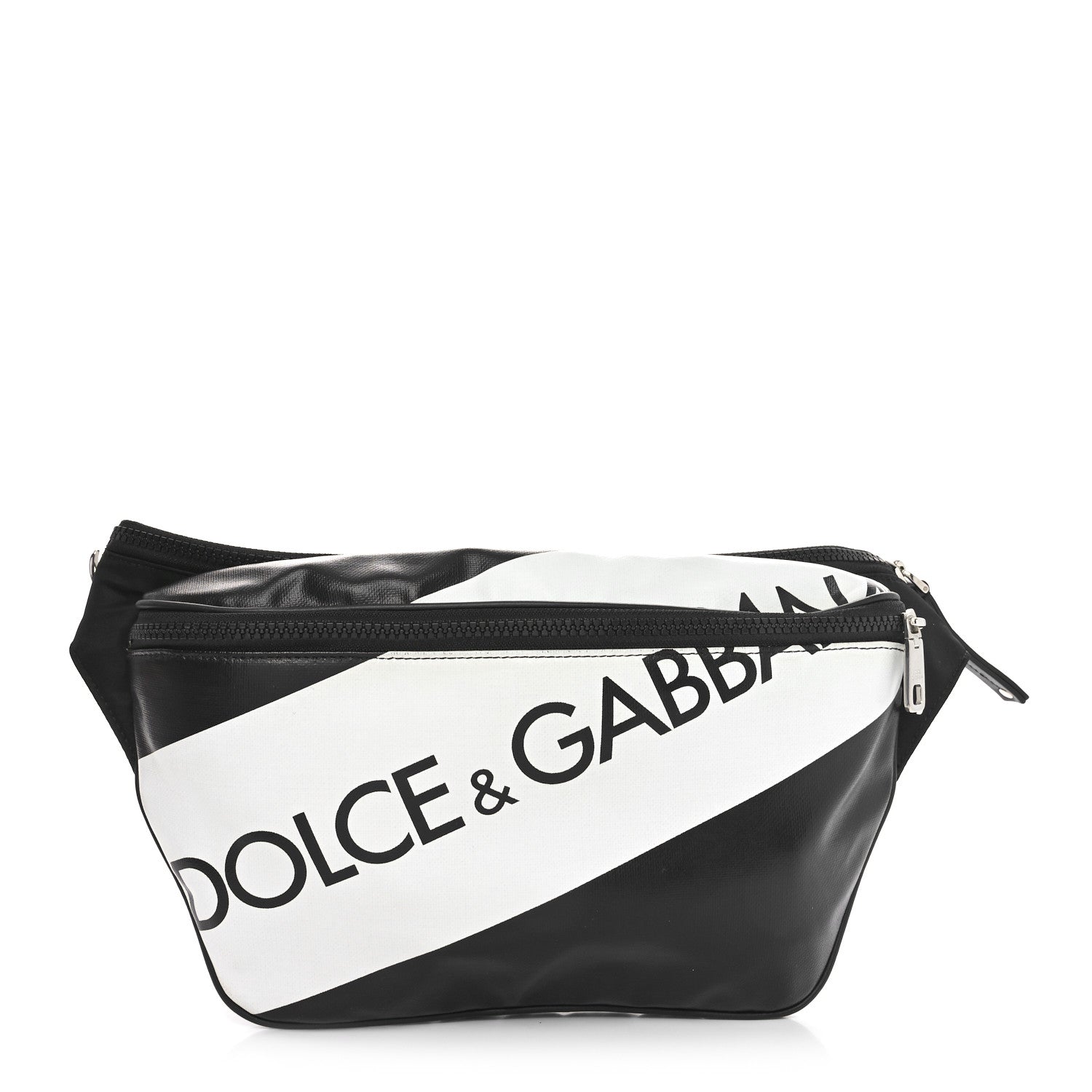 Dolce & Gabbana Coated Canvas Nylon Logo Belt Bag Black White 1 of 9