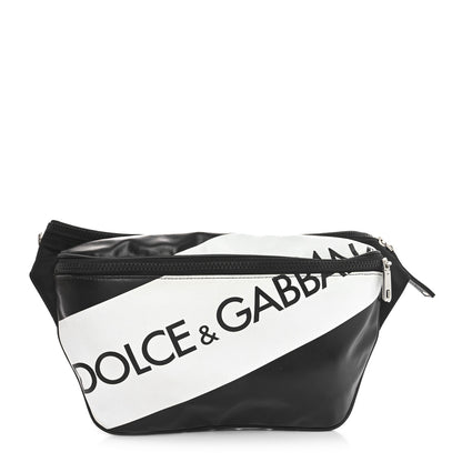 Dolce & Gabbana Coated Canvas Nylon Logo Belt Bag Black White 1 of 9