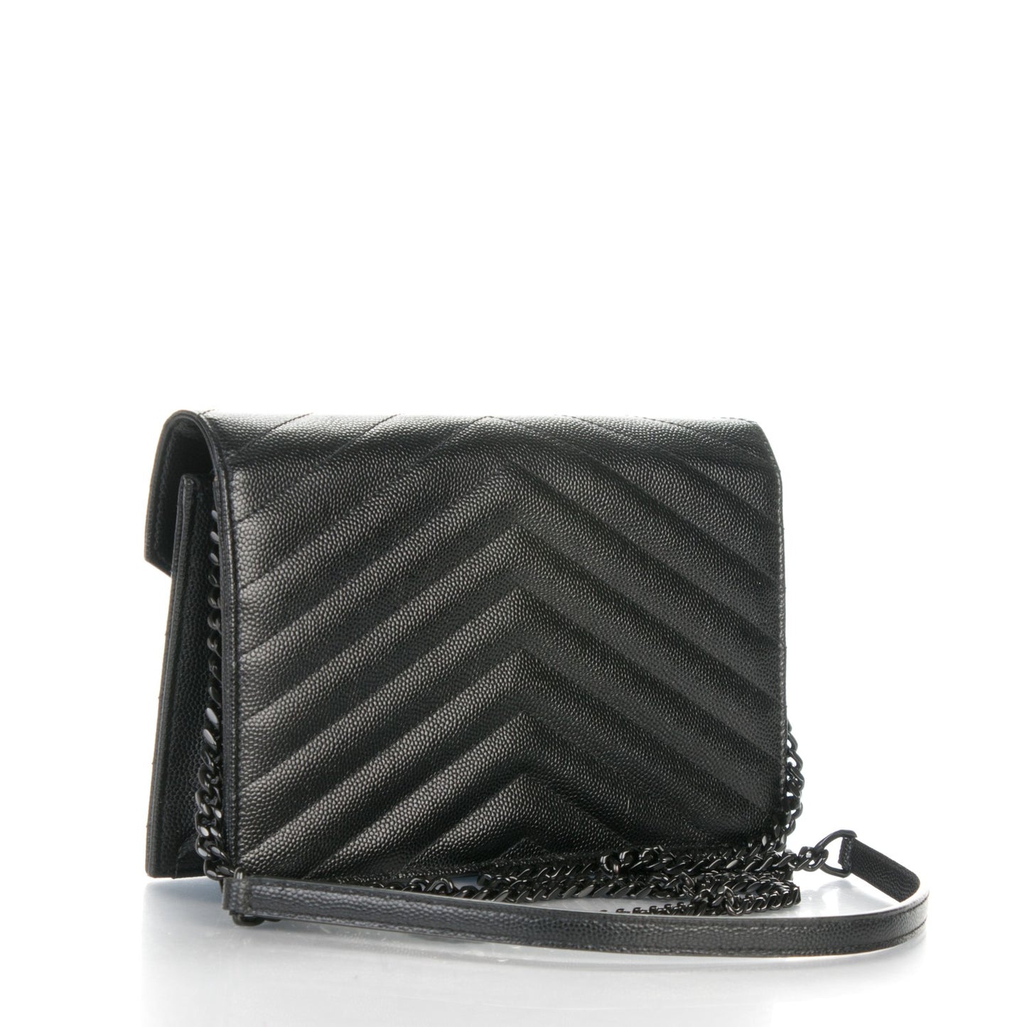 Grain De Poudre Matelasse Chevron Monogram Envelope Chain Wallet Black