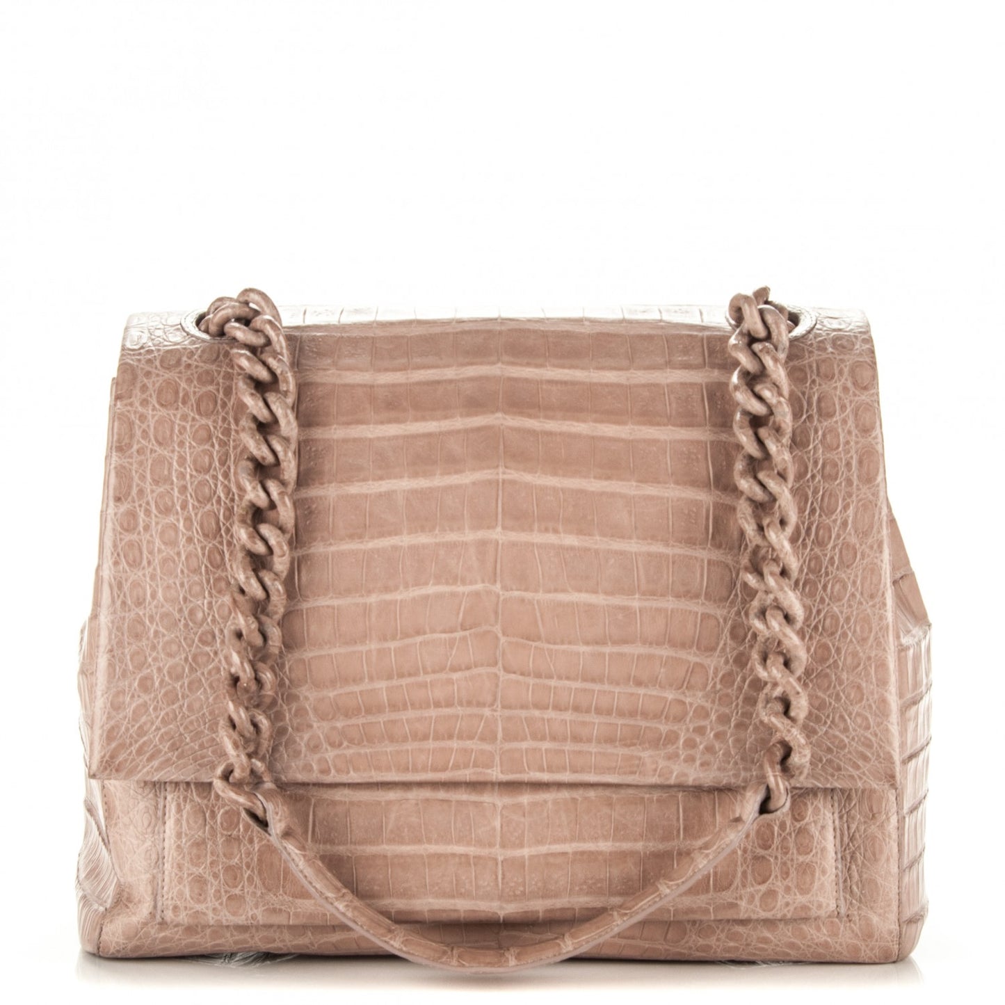 Crocodile Chain Flap Bag Nude Matte