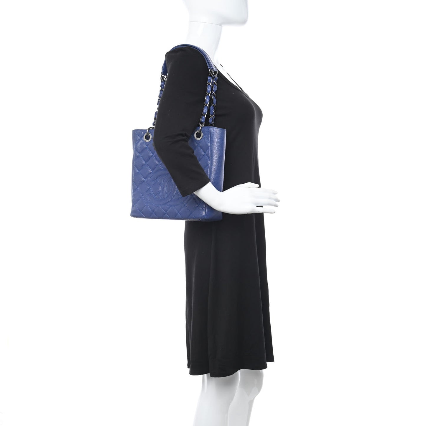 Caviar Quilted Petit Shopping Tote PST Blue