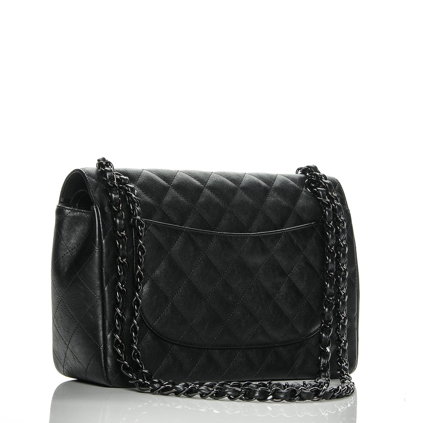Crumpled Calfskin Quilted Jumbo Double Flap So Black