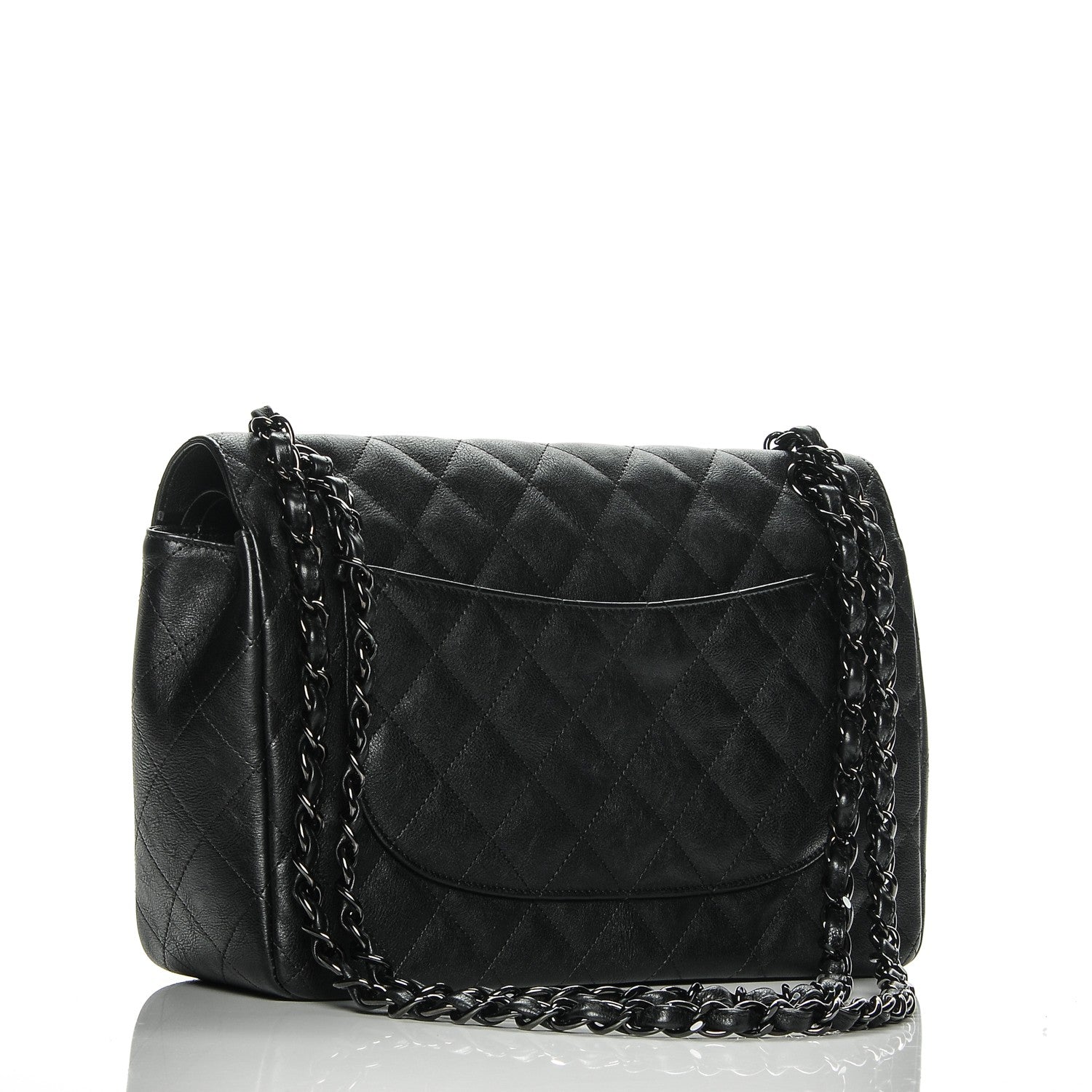 Chanel Crumpled Calfskin Quilted Jumbo Double Flap So Black 3 of 8