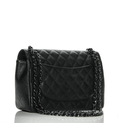 Chanel Crumpled Calfskin Quilted Jumbo Double Flap So Black 3 of 8