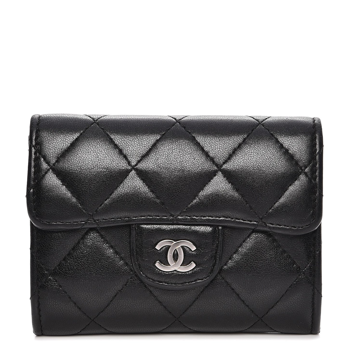 Lambskin Quilted Flap Card Holder Wallet Black