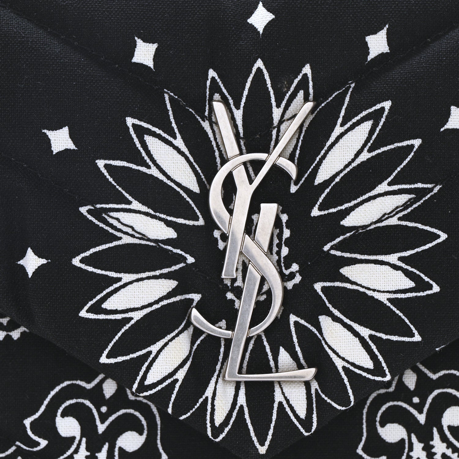 Saint Laurent Cotton Bandana Y Quilted Monogram Toy Loulou Crossbody Bag Black White 9 of 12