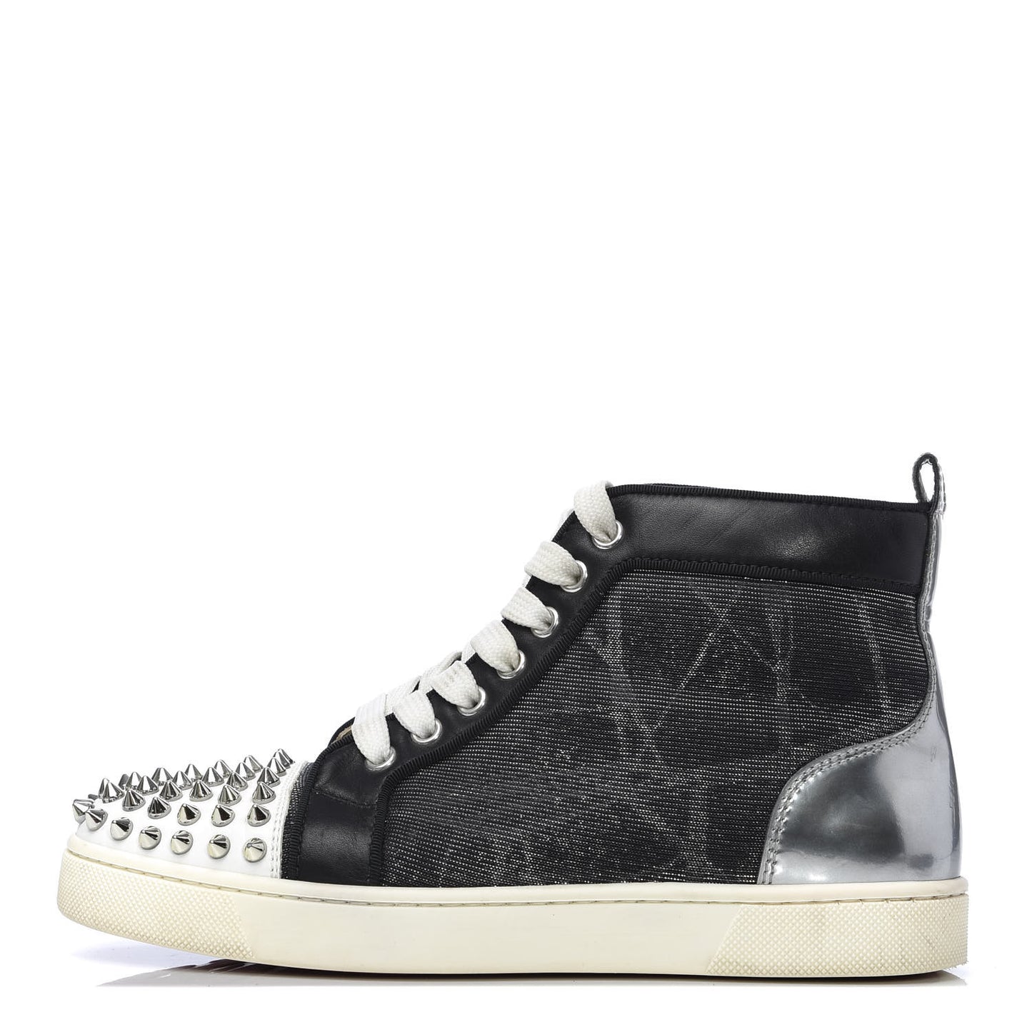 Calfskin Lurex Specchio Spikes Louis Orlato Flat Sneakers 37.5 Black Silver