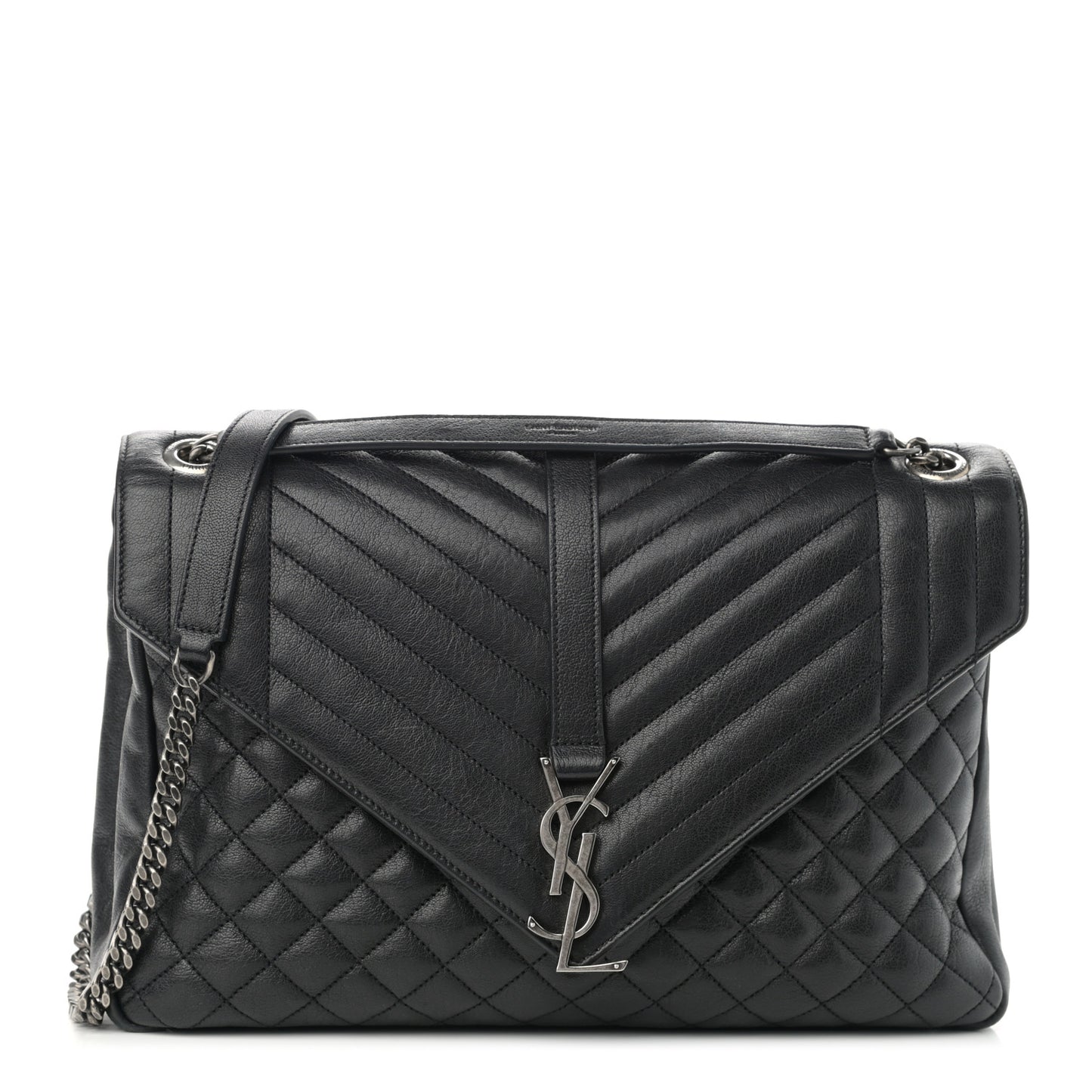 Calfskin Mixed Matelasse Triquilt Large Monogram Satchel Black