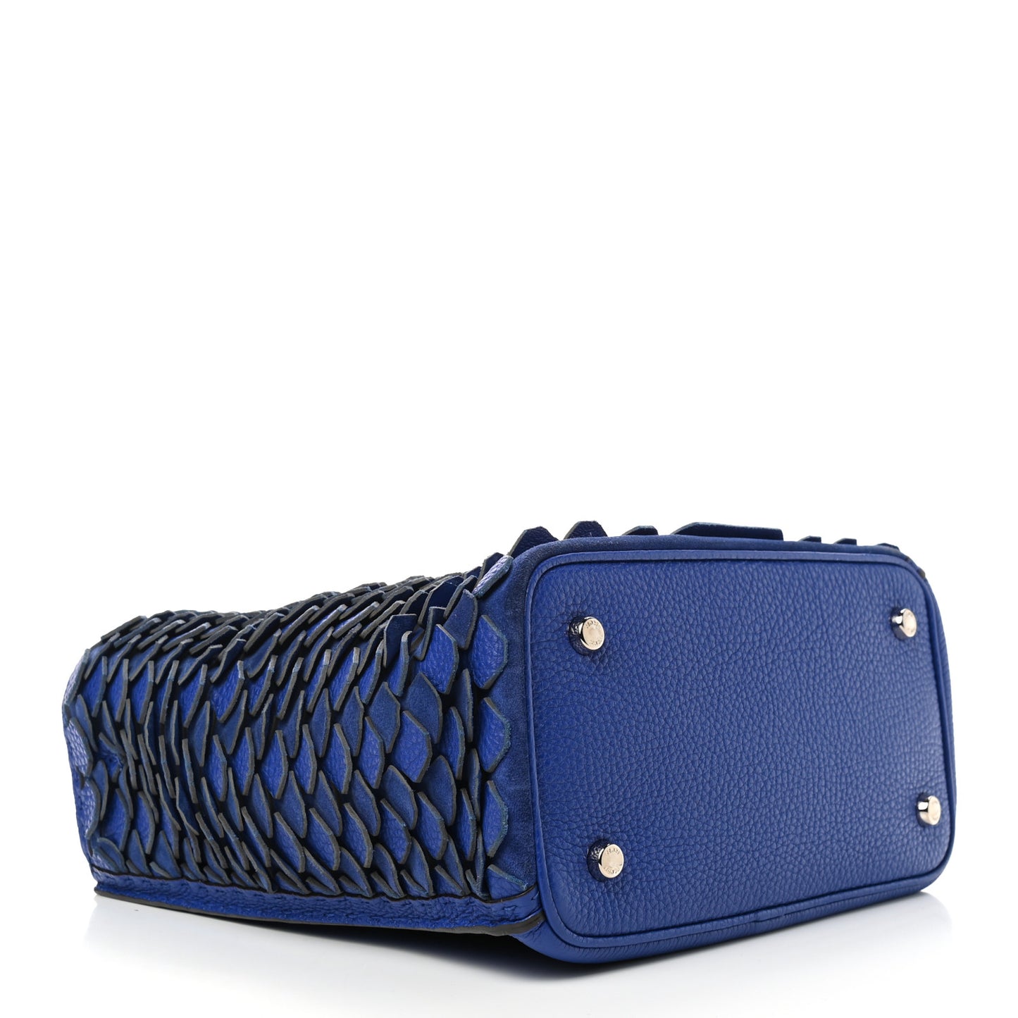 Calfskin Romano Selleria Scalloped Small Anna Bucket Bag Blue Neon
