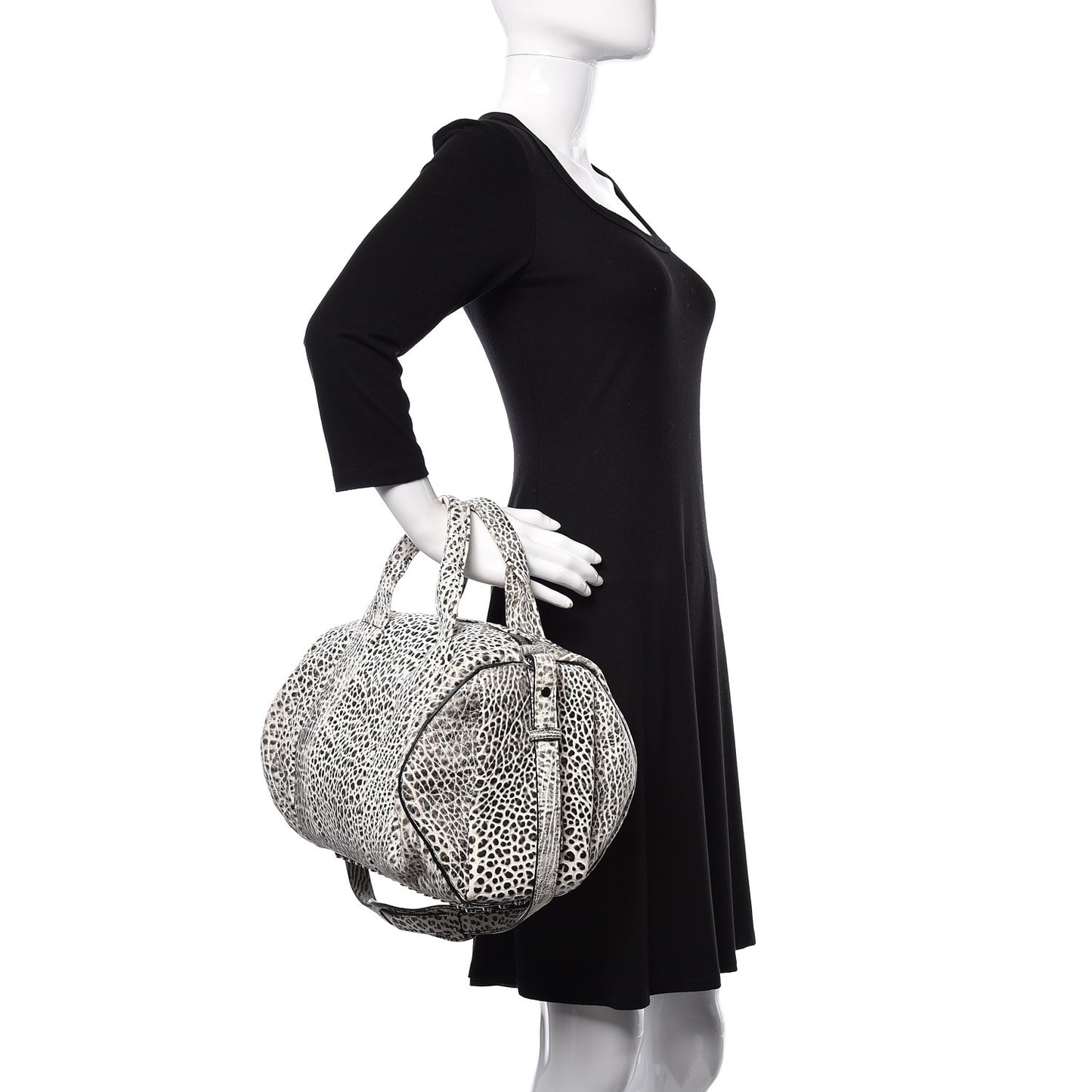 Pebbled Lambskin Rocco Black White Rhodium Hardware