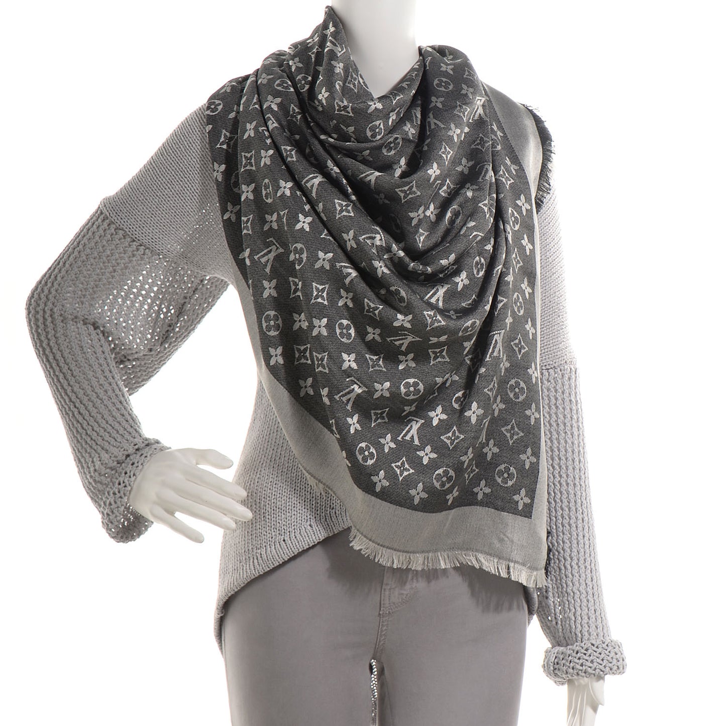 Silk Wool Monogram Denim Shawl Black
