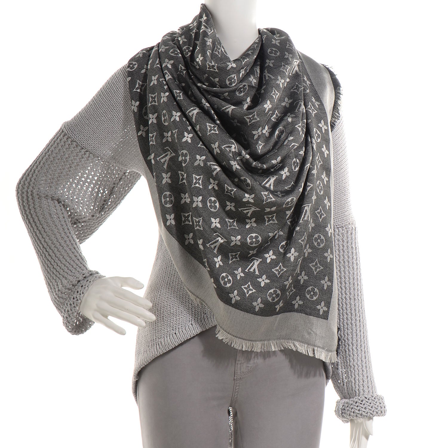 Louis Vuitton Silk Wool Monogram Denim Shawl Black 3 of 5