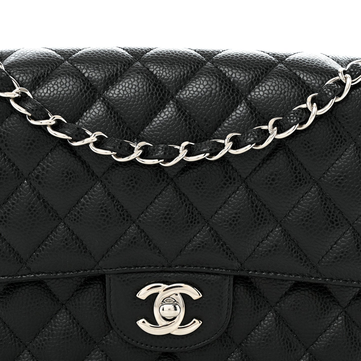 Caviar Quilted Medium Double Flap Black