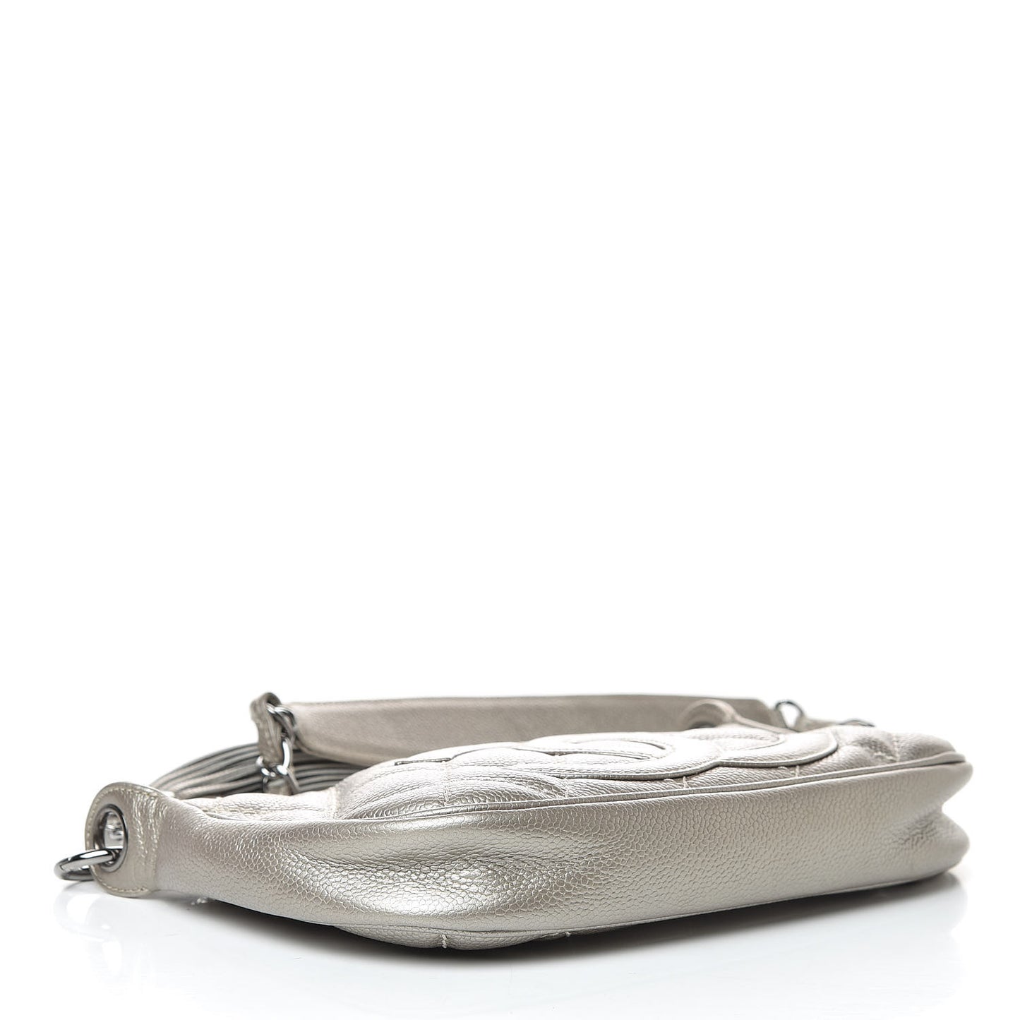 Metallic Caviar Quilted CC Shoulder Bag Silver