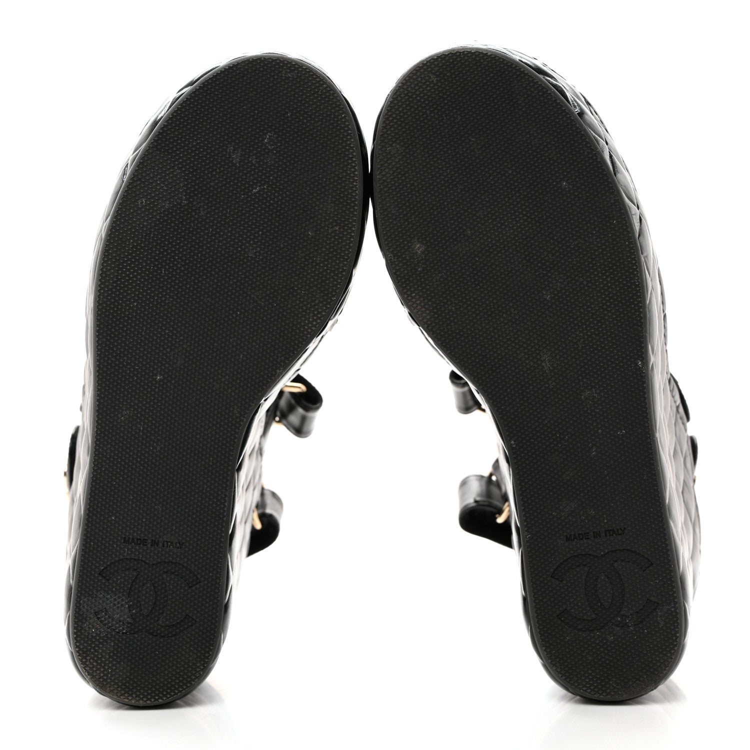 Chanel Shiny Calfskin Quilted Wedge Sandals 38 Black 5 of 9